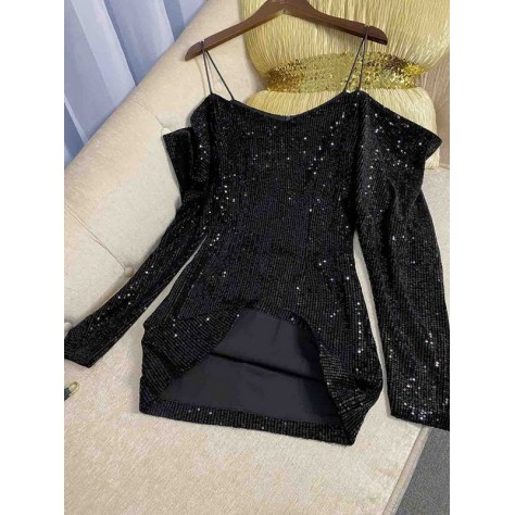 L725 Custom Made to order Polyester V-Neck Sequin Mini Party Cocktail Wrap Dress Regular Size XS S M L XL & Plus size 1x-10x (SZ16-52)