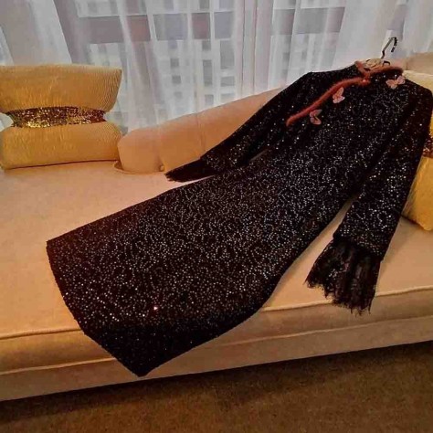 L730 Custom Made to order Polyester Sequin Fur Trim Slim Cheongsam Party Dress Regular Size XS S M L XL & Plus size 1x-10x (SZ16-52)