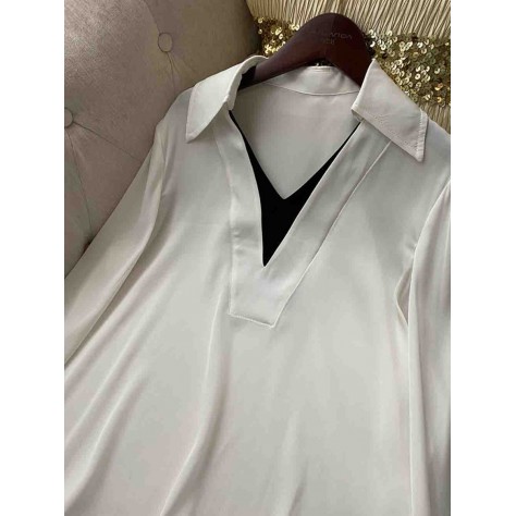 L733 Custom Made To Order Chiffon Women's Long Sleeve V-Neck Loose Shirt Regular Size XS S M L XL & Plus size 1x-10x (SZ16-52)