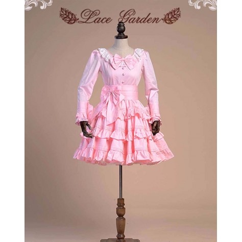 L74 Spandex Cotton Poplin Lolita Elegant Bow Ruffle Puff Sleeve A line Dress Regular Size XS S M L XL & Plus size 1x-10x (SZ16-52)