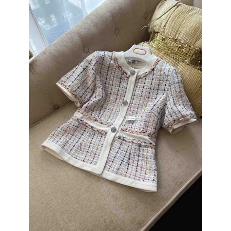 L745 Custom Made To Order Tweed Vintage Crew Neck Plaid Casual Blouse Regular Size XS S M L XL & Plus size 1x-10x (SZ16-52)