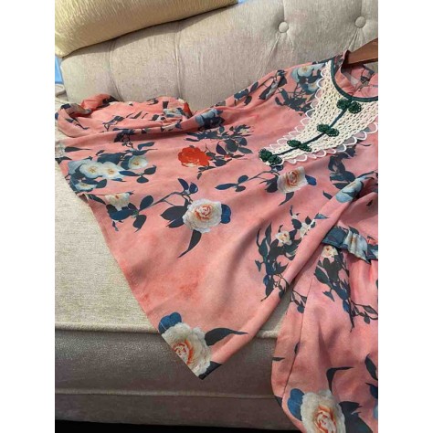 L747 Custom Made To Order Chiffon Vintage Mock Neck Floral  Cheongsam Blouse Regular Size XS S M L XL & Plus size 1x-10x (SZ16-52)