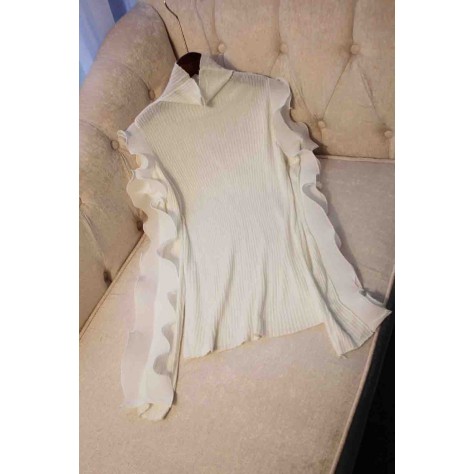 L749 Custom Made To Order Cashmere Blend Women's High Neck Ruffle Cashmere Sweater Regular Size XS S M L XL & Plus size 1x-10x (SZ16-52)