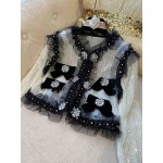 L754 Custom Made To Order Women's Sequin Bow Long Sleeve Short Jacket Regular Size XS S M L XL & Plus size 1x-10x (SZ16-52)