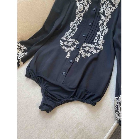 L759 Custom Made To Order Chiffon Womans Embroidered Bodysuit shirt Regular Size XS S M L XL & Plus size 1x-10x (SZ16-52)