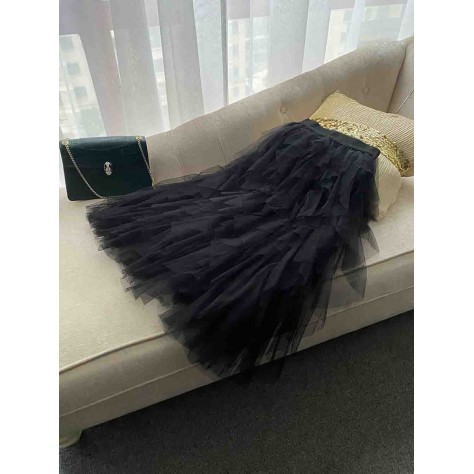 L765 Custom Made To Order Tulle Women's Pull-On Long Ruffled Skirt Regular Size XS S M L XL & Plus size 1x-10x (SZ16-52)