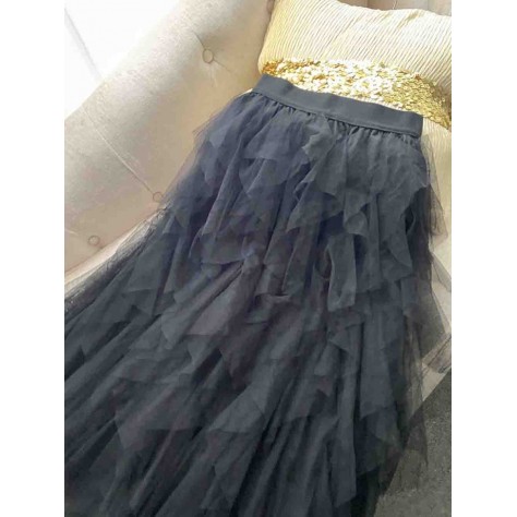 L765 Custom Made To Order Tulle Women's Pull-On Long Ruffled Skirt Regular Size XS S M L XL & Plus size 1x-10x (SZ16-52)