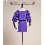 L77 Satin Chiffon Tiered Ruffle Sleeve Cinched Waist Mini Dress Regular Size XS S M L XL & Plus size 1x-10x (SZ16-52)