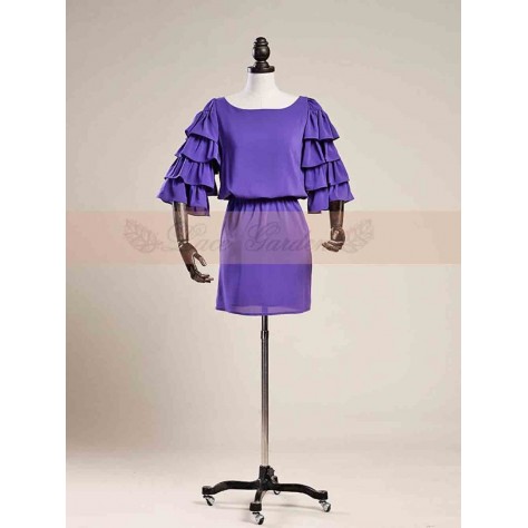 L77 Satin Chiffon Tiered Ruffle Sleeve Cinched Waist Mini Dress Regular Size XS S M L XL & Plus size 1x-10x (SZ16-52)