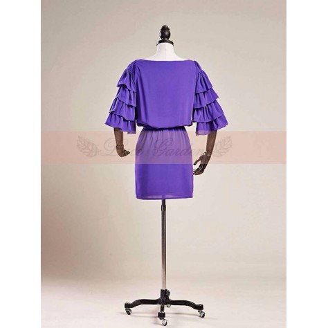 L77 Satin Chiffon Tiered Ruffle Sleeve Cinched Waist Mini Dress Regular Size XS S M L XL & Plus size 1x-10x (SZ16-52)