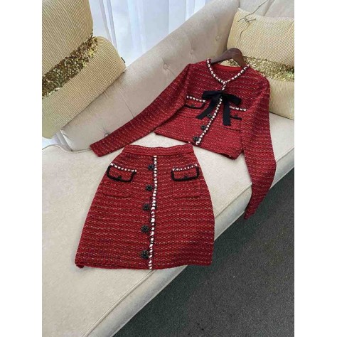 L771 Custom Made to order Tweed Women's Elegant Bow Trim Tweed Suit Skirt Regular Size XS S M L XL & Plus size 1x-10x (SZ16-52)