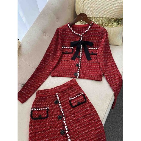 L771 Custom Made to order Tweed Women's Elegant Bow Trim Tweed Suit Skirt Regular Size XS S M L XL & Plus size 1x-10x (SZ16-52)