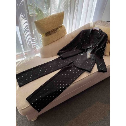 L772 Custom Made to order polyester Polka Dot Single-Breasted Pant Suit Set Regular Size XS S M L XL & Plus size 1x-10x (SZ16-52)