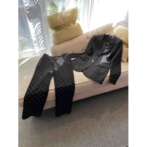 L772 Custom Made to order polyester Polka Dot Single-Breasted Pant Suit Set Regular Size XS S M L XL & Plus size 1x-10x (SZ16-52)