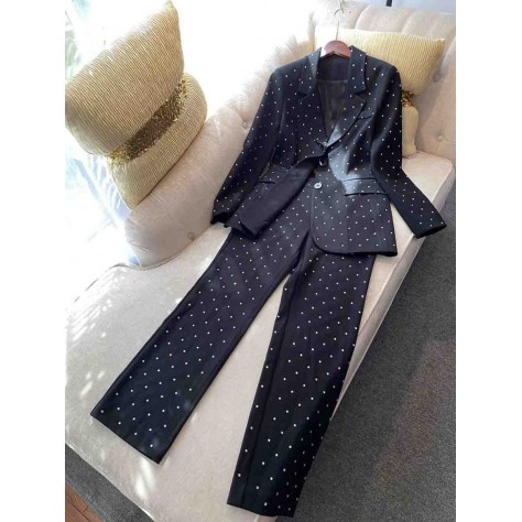 L772 Custom Made to order polyester Polka Dot Single-Breasted Pant Suit Set Regular Size XS S M L XL & Plus size 1x-10x (SZ16-52)