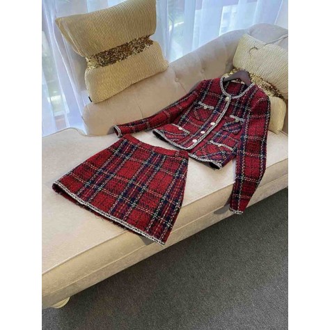 L773 Custom Made to order Tweed Single-Breasted Plaid Tweed Skirt Suit New Regular Size XS S M L XL & Plus size 1x-10x (SZ16-52)