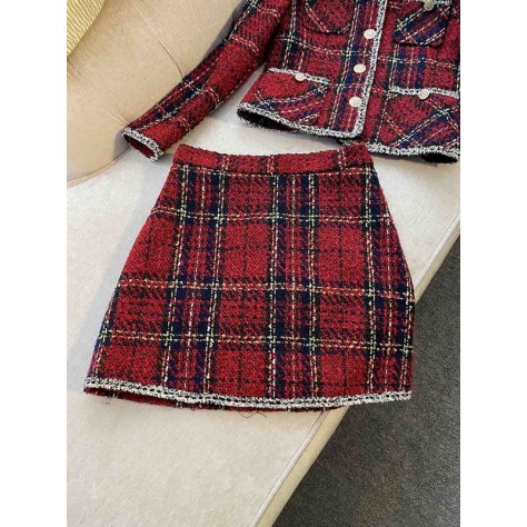 L773 Custom Made to order Tweed Single-Breasted Plaid Tweed Skirt Suit New Regular Size XS S M L XL & Plus size 1x-10x (SZ16-52)