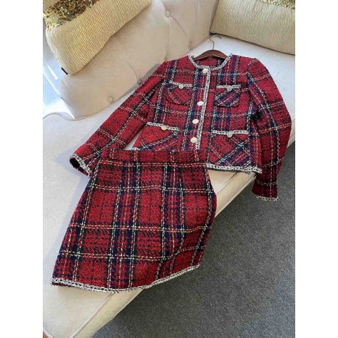 L773 Custom Made to order Tweed Single-Breasted Plaid Tweed Skirt Suit New Regular Size XS S M L XL & Plus size 1x-10x (SZ16-52)