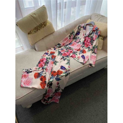 L783 Custom Made to order Satin Floral Shirt Wide-Leg Pant Suit New Regular Size XS S M L XL & Plus size 1x-10x (SZ16-52)