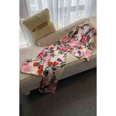 L783 Custom Made to order Satin Floral Shirt Wide-Leg Pant Suit New Regular Size XS S M L XL & Plus size 1x-10x (SZ16-52)