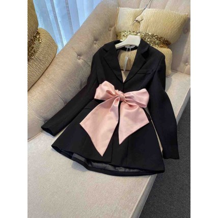 L788 Custom Made to order Cotton Spandex Women's Elegant Bow Trim Slim Suit jacket Regular Size XS S M L XL & Plus size 1x-10x (SZ16-52)