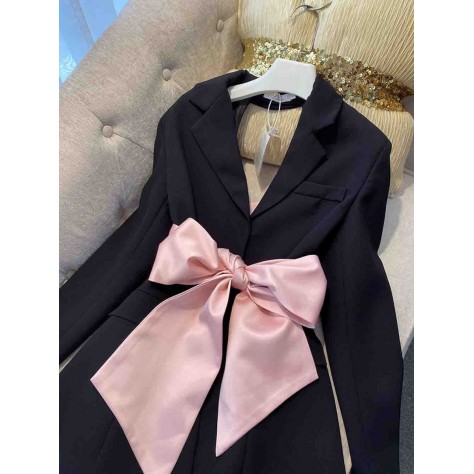 L788 Custom Made to order Cotton Spandex Women's Elegant Bow Trim Slim Suit jacket Regular Size XS S M L XL & Plus size 1x-10x (SZ16-52)