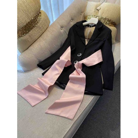 L788 Custom Made to order Cotton Spandex Women's Elegant Bow Trim Slim Suit jacket Regular Size XS S M L XL & Plus size 1x-10x (SZ16-52)