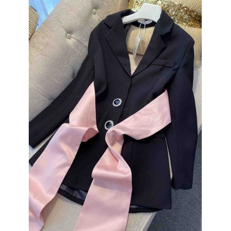 L788 Custom Made to order Cotton Spandex Women's Elegant Bow Trim Slim Suit jacket Regular Size XS S M L XL & Plus size 1x-10x (SZ16-52)