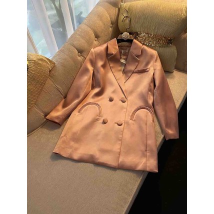 L790 Custom Made to order Satin Elegant Double Button Mid-Length Blazer Coat Regular Size XS S M L XL & Plus size 1x-10x (SZ16-52)