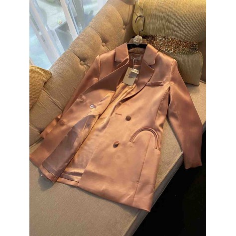 L790 Custom Made to order Satin Elegant Double Button Mid-Length Blazer Coat Regular Size XS S M L XL & Plus size 1x-10x (SZ16-52)