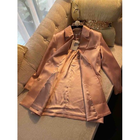 L790 Custom Made to order Satin Elegant Double Button Mid-Length Blazer Coat Regular Size XS S M L XL & Plus size 1x-10x (SZ16-52)