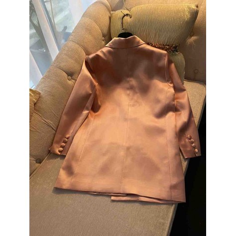 L790 Custom Made to order Satin Elegant Double Button Mid-Length Blazer Coat Regular Size XS S M L XL & Plus size 1x-10x (SZ16-52)