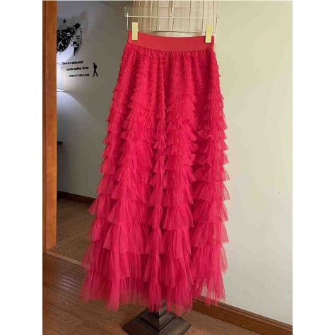 L796 Custom Made to order Gauze Women Casual Cocktail Layered Ruffle Skirt Regular Size XS S M L XL & Plus size 1x-10x (SZ16-52)