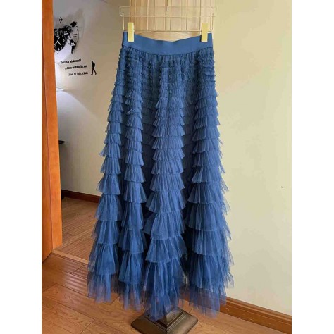 L796 Custom Made to order Gauze Women Casual Cocktail Layered Ruffle Skirt Regular Size XS S M L XL & Plus size 1x-10x (SZ16-52)