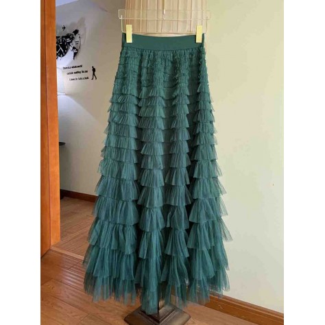 L796 Custom Made to order Gauze Women Casual Cocktail Layered Ruffle Skirt Regular Size XS S M L XL & Plus size 1x-10x (SZ16-52)