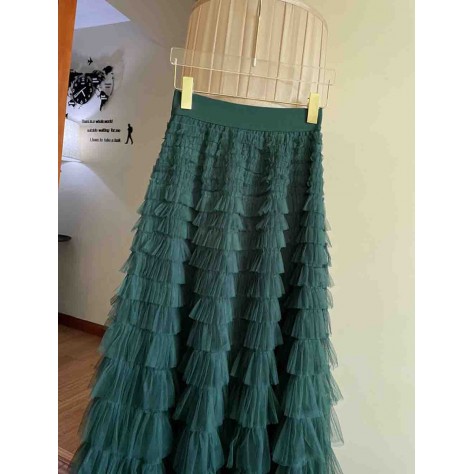 L796 Custom Made to order Gauze Women Casual Cocktail Layered Ruffle Skirt Regular Size XS S M L XL & Plus size 1x-10x (SZ16-52)