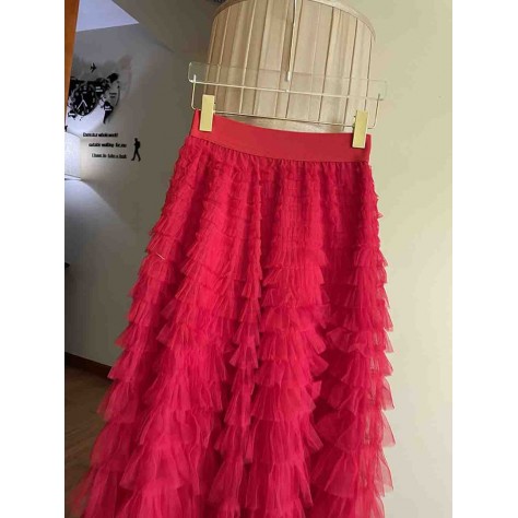 L796 Custom Made to order Gauze Women Casual Cocktail Layered Ruffle Skirt Regular Size XS S M L XL & Plus size 1x-10x (SZ16-52)