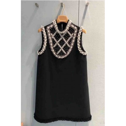 L798 Custom Made to order Jersey Mock Neck Beaded Sleeveless Mini Dress New Regular Size XS S M L XL & Plus size 1x-10x (SZ16-52)