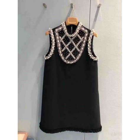 L798 Custom Made to order Jersey Mock Neck Beaded Sleeveless Mini Dress New Regular Size XS S M L XL & Plus size 1x-10x (SZ16-52)