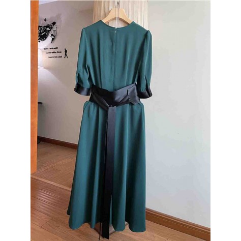 L800 Custom Made to order Satin Women V-Neck Half Sleeve A-Line Dress Regular Size XS S M L XL & Plus size 1x-10x (SZ16-52)