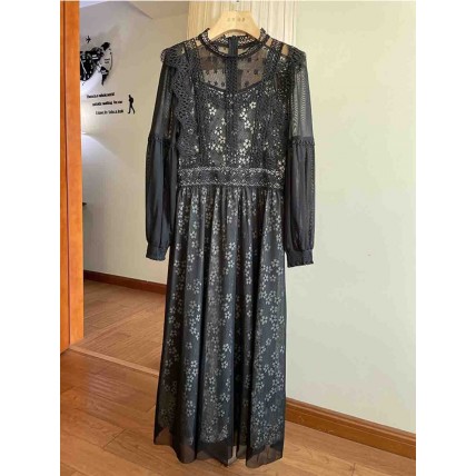 L804 Custom Made to order Lace Women's Mock Neck Big Swing Dress Regular Size XS S M L XL & Plus size 1x-10x (SZ16-52)