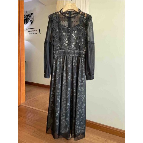 L804 Custom Made to order Lace Women's Mock Neck Big Swing Dress Regular Size XS S M L XL & Plus size 1x-10x (SZ16-52)