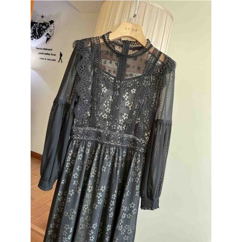 L804 Custom Made to order Lace Women's Mock Neck Big Swing Dress Regular Size XS S M L XL & Plus size 1x-10x (SZ16-52)