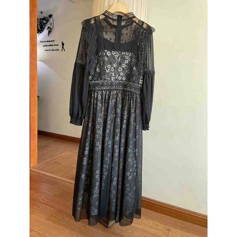 L804 Custom Made to order Lace Women's Mock Neck Big Swing Dress Regular Size XS S M L XL & Plus size 1x-10x (SZ16-52)