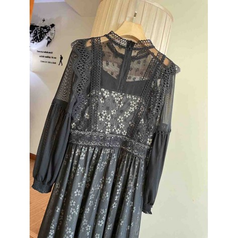 L804 Custom Made to order Lace Women's Mock Neck Big Swing Dress Regular Size XS S M L XL & Plus size 1x-10x (SZ16-52)