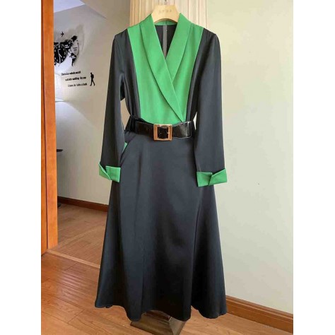 L807 Custom Made to order Satin Women's Contrast High Waist Big Swing Dress Regular Size XS S M L XL & Plus size 1x-10x (SZ16-52)