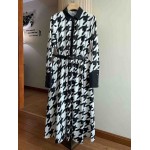 L809 Custom Made to order Polyester Long Sleeve Houndstooth Big swing Dress New Regular Size XS S M L XL & Plus size 1x-10x (SZ16-52)