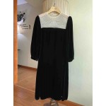 L813 Custom Made to order Velvet  Crew Neck Beaded Trim A-Line Dress Regular Size XS S M L XL & Plus size 1x-10x (SZ16-52)