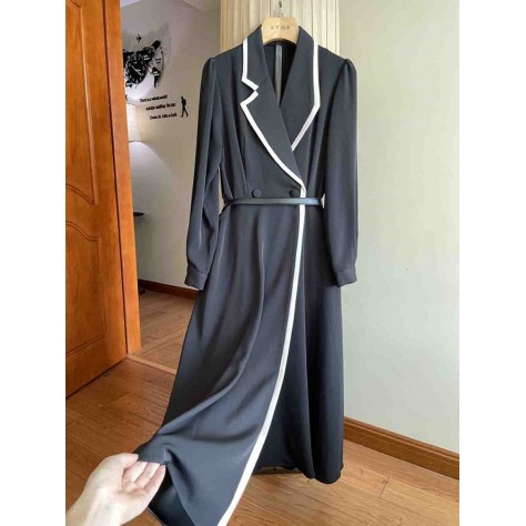 L814 Custom Made to order Cotton spandex Women's Double Breasted A-Line Suit Dress Regular Size XS S M L XL & Plus size 1x-10x (SZ16-52)