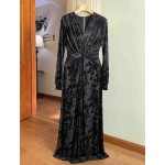 L818 Custom Made to order Velvet V-Neck Floral Ruched Party Dress New Regular Size XS S M L XL & Plus size 1x-10x (SZ16-52)